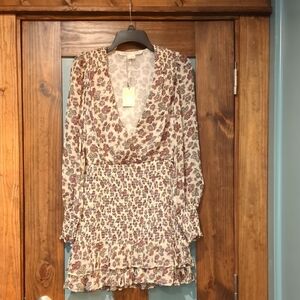 Veronica Beard Floral V-Neck Long Sleeve Smocked Women's Mini Dress